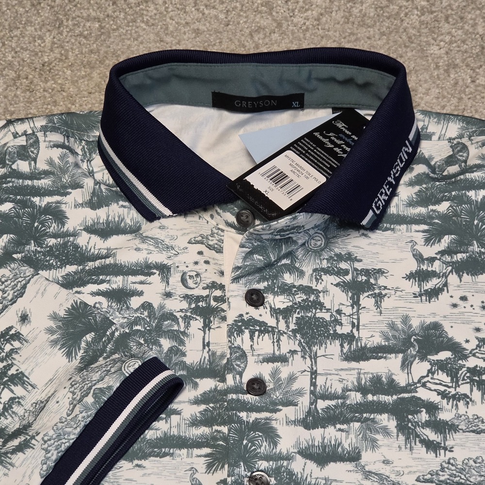 New Greyson Mystic Marsh‎ Toile Polo Men XL Arctic Green White Short Sleeve Logo